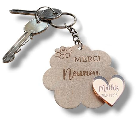 Porte-Clé Personnalisé en bois Nounou, Maîtresse, Atsem ... – Cadeau Fin d’Année