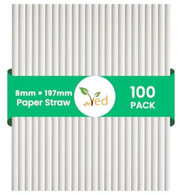 VED 200pcs Disposable Paper Straws, 8mm x 197mm, Eco-Friendly, Biodegradable, Food-Grade Drinking Straws for Cold Beverages, Juice, Smoothies, Parties & Events