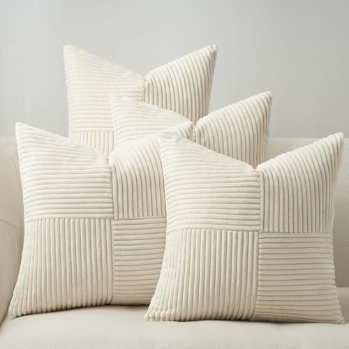 Topfinel 60x60 Kissenbezug Creme 4er Set Samt Kissenhülle Kissenbezüge deko für Sofa Schlafzimmer Wohnzimmer Dekokissenbezug sofakissen dekokissen Balkon Kinder flauschig Farbverlauf