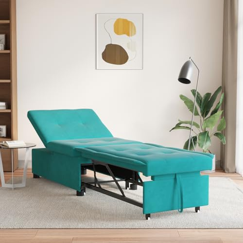 Gecheer Schlafsofa 3-in-1 Ausziehdesign Türkis Samt, Gästesofa Bodenmatratze Sessel für Gästezimmer Homeoffice Wohnungen42008603