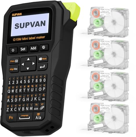 SUPVAN G15M Mini Etikettendrucker mit 4 Rollen,ideal für den Außenbereich | Thermotransferdruck,Kompatibel mit verschiedenen Etikettentypen, 5 mm Rand, aufladbar