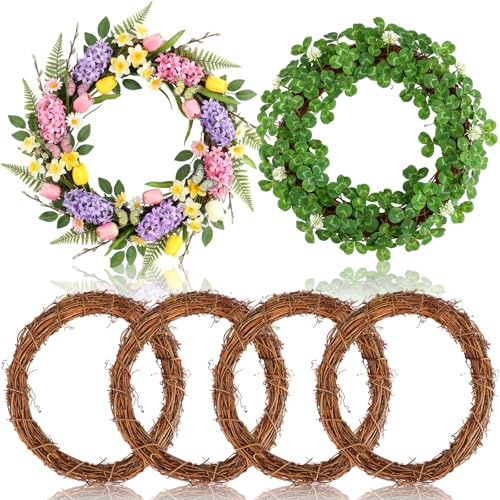 Craftsatin 6 Pcs Natural Grapevine Wreaths 12 Inch Easter Hand Woven Vine Branch Wreaths Seasonal Rustic DIY Christmas Crafts for Front Door Home Indoor Outdoor Wall Weeding Party Decor