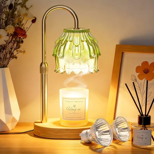 Kerzenwärmer Lampe mit Timer, Candle Warmer lamp mit Dimmer, Elektrisch Wärmelampe Höhenverstellbar, Kerzen Schmelzen Licht Hauswärme Geschenke für Frauen Schlafzimmer Urlaubsdekor (Grün)
