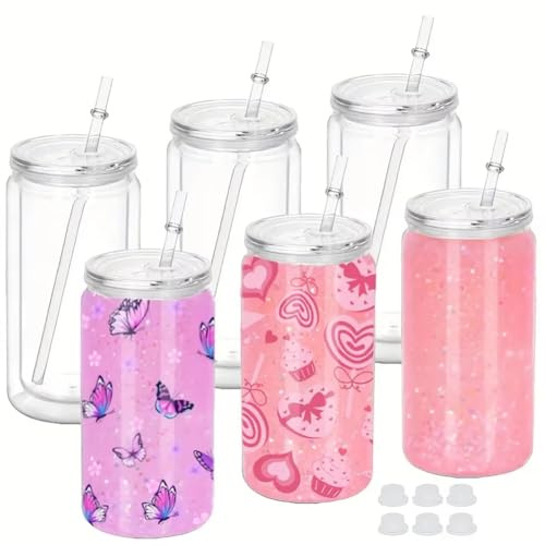 Kopinma Lot de 6 gobelets en forme de boule de neige à double paroi isolées en plastique avec pailles et couvercles, trou pré-percé A