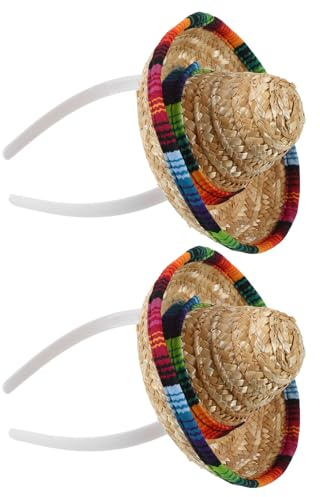 PATKAW Serre-tête mini chapeau mexicain 2PCS en paille pour carnaval et fête d'anniversaire avec accessoires photo