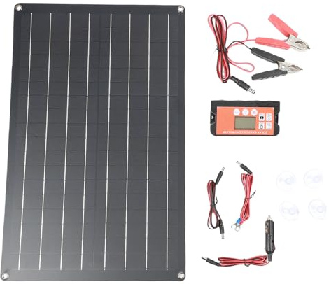 LiebeWH Cargador Solar Portátil de 30W para Batería de Coche con de Protección Interna y Indicadores LED Duales para Baterías de 12V Coches Motos Barcos