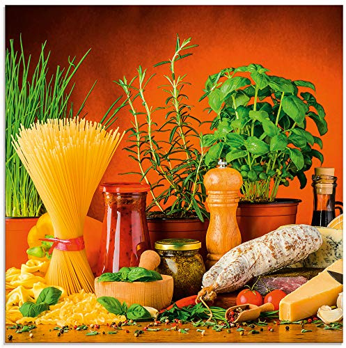ARTland Wanddeko Glasbilder Wandbild Glas Bild einteilig 50x50 cm Quadratisch Italien Pasta Nudeln Lebensmittel Gemüse Mediterran Italienisch Essen S7SM