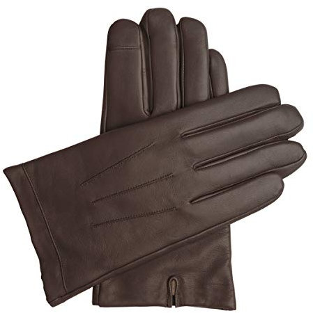 Downholme Touchscreen-Lederhandschuhe mit Innenfutter aus Kaschmir für Herren (Braun, XL)