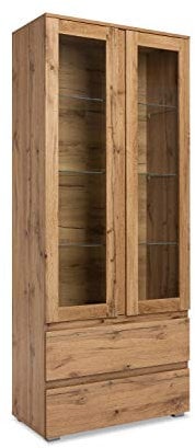 Newfurn Vitrine Vitrinenschrank Natur Holzvitrine II 80x191x 40 cm (BxHxT) II [Nikita.fourtyfive] in Dekor Honig Eiche/Dekor Honig Eiche Wohnzimmer Schlafzimmer Esszimmer Flur Diele