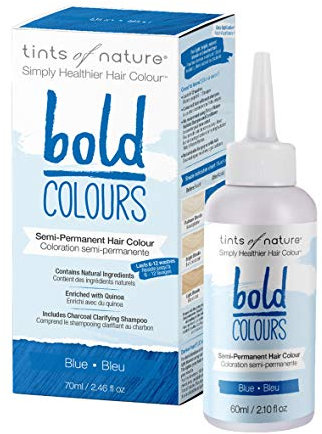 Tints of Nature Bold Colour Blue Semi-Permanent Hair Dye, Kühle Farbe Blau Semi-permanente Haarfarbe, ammoniakfrei und haarfreundliche Färbung, 70 ml