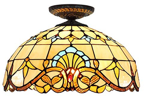 GDLight 16-Zoll-Barock-Design Deckenleuchten Tiffany Style Vintage handgefertigte Glasmalerei Deckenleuchte Leuchte für Schlafzimmer Wohnzimmer, E27,D