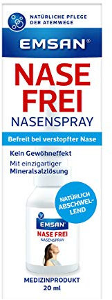 Emsan® Nase frei Nasenspray | Natürlich abschwellend bei akutem Schnupfen | Reinigt die verstopfte Nase auf natürliche Weise | Ohne Gewöhnungseffekt | einzigartige Mineralsalzlösung, 20 ml