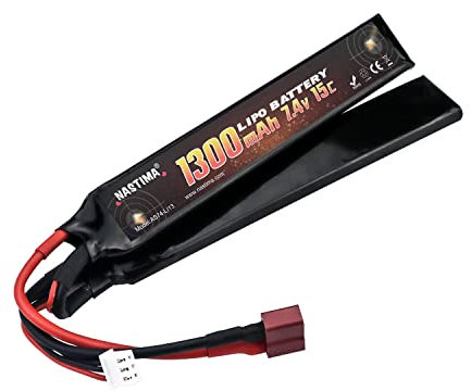 NASTIMA Airsoft-Lipo-Akku, 7,4 V, 1300 mAh, 2S 15C, Schmetterlingsbatterie, kompatibel mit Deans-T-Stecker für Airsoft Pistolen AK47, MP5K, MP5, Scar, M249, AUG, AEG