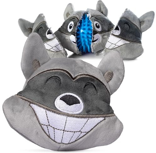 ZENAPOKI Hundespielzeug 3 in 1 Spielzeug Hund - Waschbär - Hundespielzeug Welpen 3-in 1 mit 2 Plüschtieren & Ball für Hunde