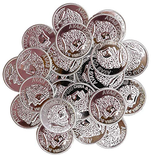 Toddmomy Silber Kunststoff Münzen Spielzeug Spielen Münzen Schatz Pirate Münzen Räuber Kostüm Münzen Western Thema Liefert Casino Party Favors Piraten Partei Requisiten 100Pcs