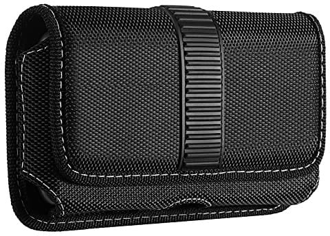 MoKo Horizontal Handy Holster Kompatibel mit iPhone 14/14 Plus/Pro/Max, iPhone SE 3/13 Pro/13/12 Pro, Galaxy S21/S10, Nylon Handy Tasche Schutzhülle mit Gürtelclip Hüftentasche Gürteltasche, Schwarz