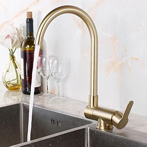 Vorfenster Küchenarmatur Umklappbar Mischbatterie Für Küche Gebürstetes Gold Küchenhahn Schwenkbar Heiß Wasser Und Kalt Wasser Edelstahl Wasserhahn Küche-C