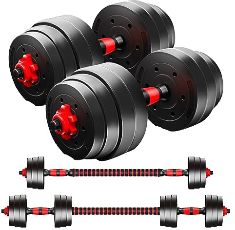 LMS Data Neoprene Dumbbells and Barbell Weight Set - Adjustable Dumbell and Barbells Training Equipment for Men Women Home Fitness or Gym Workout, 10kg/20Kg/30Kg/40Kg Weights Sets (40KG - Black/Red)