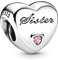 Lkwidi Charme Poliertes Schwesterherz Charms-Anhänger 925 Sterling Silber Charm Bead Pendant für Europäische Armbänder und Halsketten