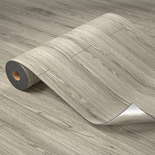 Homease Revestimiento de suelo de PVC, autoadhesivo, espesado (0.15 cm), grano de madera, adhesivo con textura, resistente al desgaste, resistente al agua, placa de madera, 0.6x10 m, 6 ㎡ gris topo
