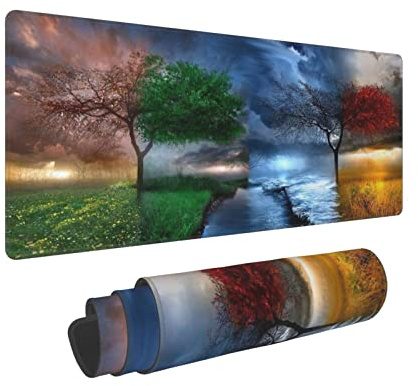 ASEELO Tapis de souris de jeu extra large 80 x 30 cm, arbre quatre saisons, en caoutchouc, pour joueurs de jeu, bureau, maison, étude