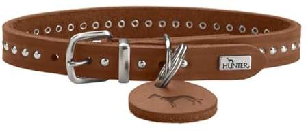 HUNTER Aalborg Style Hundehalsband | Vollrindleder, robust, komfortabel, stylischer Nietenbesatz, Made in Germany, Farbe: Cognac, Größe: 42