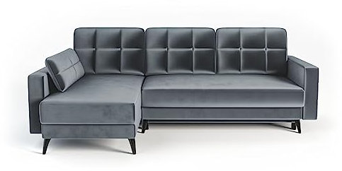 Siblo Ecksofa mit Schlaffunktion Beni Kollektion - Große Couch L Form 4 Personen - Schlafcouch mit Bettkassen - Klappsofa mit Bettkasten Sofa 4-Sitzer - 240x150x88 cm - Grau - Linke Ecke
