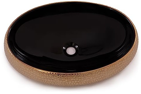 RD Luxury® Design Waschbecken Hängewaschbecken Aufsatzwaschbecken Oval aus hochwertiger Keramik Farbe Gold Schwarz 60x40cm Oberfläche Krokodilmuster