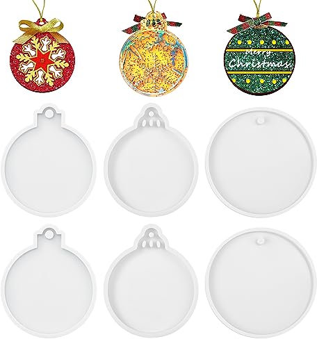 6pcs Moule en Résine de Noël, 3 Modèles Moule Pendentif Resine avec Trou Moules en Résine d'Ornement de Noël pour l'Artisanat de Bricolage la Fabrication de Bijoux (Clair)