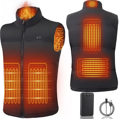 Gilet Riscaldato Uomo Donna con 16000mAh Batteria Inclusa, 3 Temperatura Regolabile Lavabile Giacca Giubbotto Riscaldato per Lo Sci Campeggio L'escursionismo L'outdoor (M)