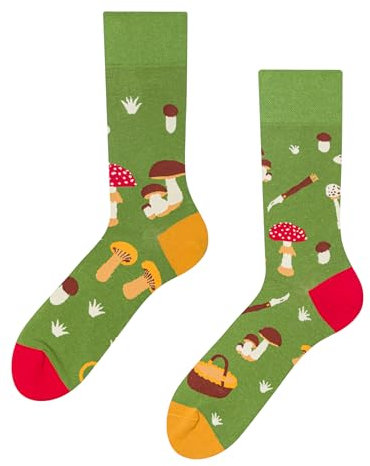 Dedoles Socken Unisex Damen Herren & Kinder Baumwolle viele lustige Designs 1 Paar Geschenk links rechts verschieden, Farbe Grün, Motiv Pilzjagd, Gr. 39-42