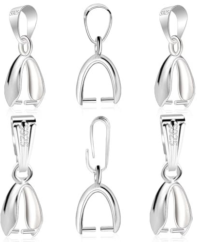 ALEXCRAFT 6Pcs 925 Sterling Silver Pendant Clasp Pinch Clip Bails for Jewelry Making, Slider Pendant Connectors with Open Loop, Sterling Silver Findings Jewelry Pendants Clasps for Necklace Charms