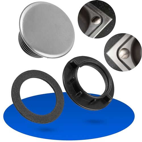 Spülbecken Wasserhahn Loch Abdeckung, 1 Set, Ø 44 mm Blende, Ø 27,5 x 20 mm Gewinde, Edelstahl Deckrosette mit Dichtung und Mutter, Hahnlochstopfen, Seifenspender Lochabdeckung, Armatur Hahn Deckel