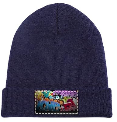 Warme bequeme Herren- und Damenmütze, bunte Graffiti-Mütze, Marineblau