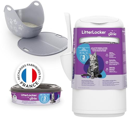 Litter Genie LitterLocker Fashion - 10400 - Poubelle à litière pour chat + Bac à litière Litter Box - Gris fourni avec Une Pelle à litière Tapis à litière