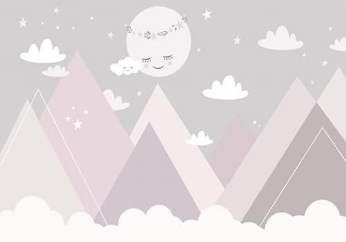 CALACREN Moderne Minimalistische Florale Landschaft Tv-Hintergrund Tapete Hand Gemalte Rosa Berg Niedlichen Wolken Mond Kinderzimmer Erwachsene Schlafzimmer Wohnzimmer Tapete