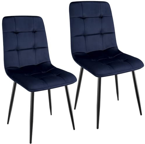 WAFTING Esszimmerstühle 2er Set, gepolsterter Stuhl mit hoher Rückenlehne und holländischem Samtdesign, Esstischstühle mit Metallfuß, für Esszimmer, Wohnzimmer und Empfangsraum, Marineblau