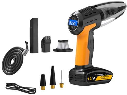 ARVALOLET Aspirateur à Main, compresseur d'air Rechargeable Portable, plumeau d'air sans Fil, aspirateur de Voiture, gonfleur de Pneu sans Fil, manomètre 4 en 1, Forte Aspiration pour Maison