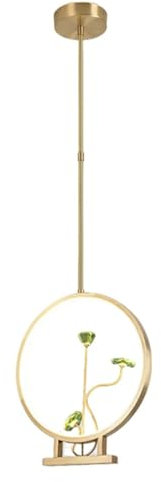 LUOYAOB Modern Pendelleuchte Chinesischer Stil Ganz-Kupfer Led-Kronleuchter Moderne einfache runde kleine Pendelleuchte Höhenverstellbare Hängelampe for Duplex-Treppe Bar Tresen Teeraum Restaurant(B)