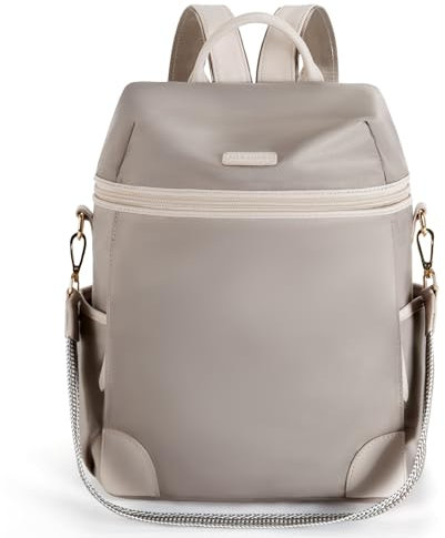 Missnine Nylon Backpack for Women,13 Inch Tablet Rucksack,Convertible Shoulder Bag with Secured Zippers for Daily,Grey