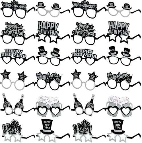 Suilung 24 Pack Happy New Year Glasses 2026 New Years Eve Party Supplies Fancy Paper Eyeglasses Eyewear Photo Props Newyear Decorations 2026 Newyear's Eve Favors