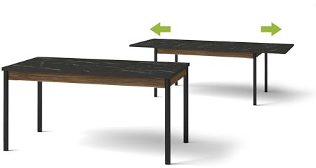 MINIO go for it - Klappbarer Esstisch PERETO 14, Tisch 160 x 200 x 240 cm, Farbe: Walnuss Warmia/San Sebastian/Schwarz Matt Farbe