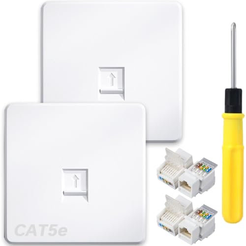 Acmerota CAT5e Ethernet Faceplate Single Port Faceplate 1-Port 1-Way RJ45 Socket Ethernet Wall Plate for CAT5 CAT5e Network Cable, with Tool-Free Ethernet Modules