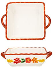 JINFEUGE Mini Plats À Four En Céramique, 2 Pièces, Plats de Cuisson Pour Four À Table | Lasagnes, Cocotte À Tarte | Carré/Red/10In