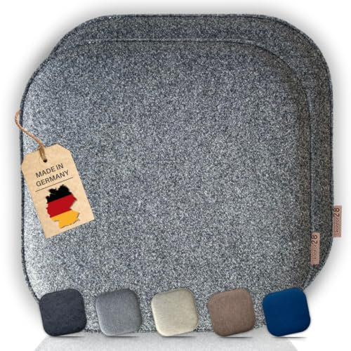 kontor28® - Sitzkissen Filz handgefertigt Made IN Germany | Sitzkissen Stuhl 37,5 x 37,5 cm aus rPET-Filz weiche und robuste Polsterung | Sitzauflage Stuhl für In- und Outdoor | grau 2er-Set
