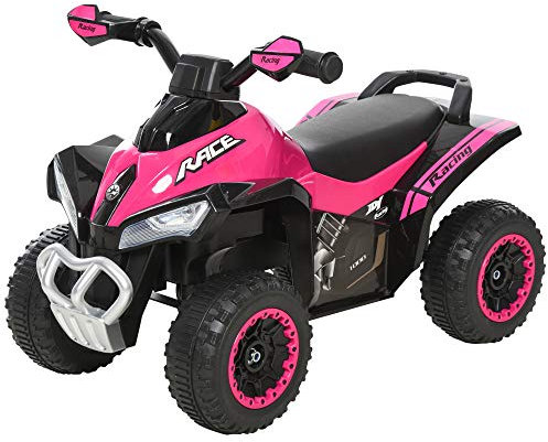 HOMCOM Macchina Cavalcabile per Bambini 18-36 Mesi a Spinta Manuale con Ampio Manubrio e Musiche Integrate, Mini Quad per Bambini in PP e Metallo, 67.5x38x44 cm, Rosa