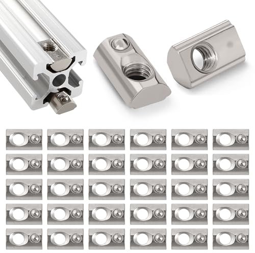 Lyeteung 30 Stücke 20 Serie M5 T-Federmuttern, Roll-In Feder T-Nuts, Halbrunde Rolle in Feder T-Nut, für Europäische Standard 20 Serie 6 mm T-Nut-Aluminium-Extrusionsprofil