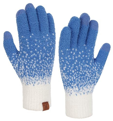 Bequemer Laden Winter Warm Damen Handschuhe Thermo Winterhandschuhe Elegant Jacquard Strickhandschuhe mit Elastisch Manschette Geschenk für Frauen, Blau