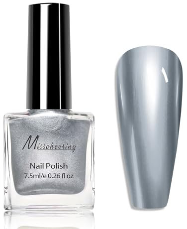 DMQ Chrome Nail Polish, Silver Metallic Nail Varnish, Mirror Holographic Nail Art Polish Gel - Quick Drying Painting Metal Nail Gel for Women Home DIY Nail Art - No Need UV Lamp