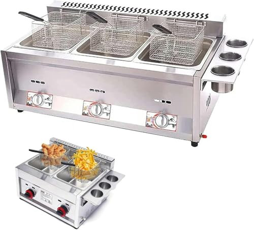 LYJYUJIE Freidora, freidora de Gas de Escritorio Comercial 3 cestas para freír, freidora Francesa de Acero Inoxidable de Gran Capacidad de 24 litros para restaurantes~/